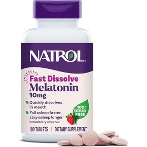 Natrol Fast Dissolve Melatonin 10mg Tablets - Strawberry Flavor, 100 Count, Sleep Support Melatonin Tablets for Adults, 100-Day Supply