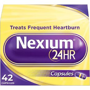 كبسولات الإغاثة من حمض حمض Nexium 24 HR للحماية طوال اليوم ولتلاش كل يوم من حرقة المعدة المتكررة ، ودورة المعدة مع المغنيسيوم Esomeprazole-42 COUNT
