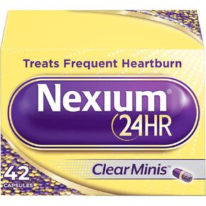 Nexium 24hr Clearminis حمض المخفض كبسولات الإغاثة المتأخرة للحماية طوال اليوم والحماية طوال الليل من حرقة المعدة المتكررة ، مع Esomeprazole Magnesium-42 Count