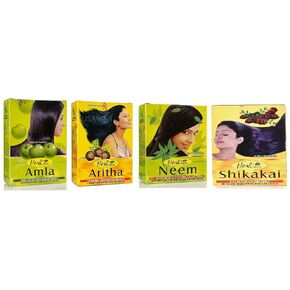 مسحوق Amla العشبي Hesh 100g ، مسحوق Brahmi 100g ، مسحوق Shikakai 100g ، مسحوق Aritha 100g - 1 حزمة كومبو رعاية الشعر الكاملة