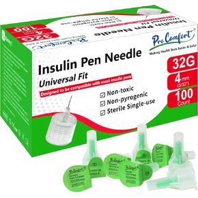32G 4mm (5/32") Insulin Pen Needles, 100 Count Diabetic Needles for Insulin Injections, Universal Fit Compatible with Most Pen Injector Device Super Thin for Diabetes Comfortable Injection