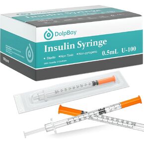 Insulin Syringe with Needle, 0.5cc 31G 5/16" (8mm) - Pack of 100