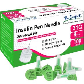 Insulin Pen Needles 31G 8mm (5/16"), Diabetic Needles for Insulin Injections, 100 Ct, Universal Fit, Compatible with Most Pen Injector Device, Super Thin
