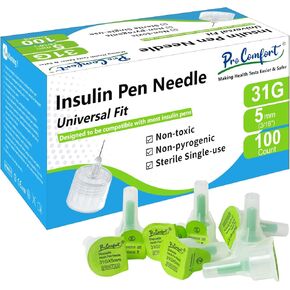 إبر قلم الأنسولين 31G 5MM (3/16 ") ، إبر السكري لحقن الأنسولين ، 100 م ، ملاءمة عالمية ، متوافقة مع معظم أجهزة حاقن القلم ، رقيقة للغاية لمرض السكري المريح.