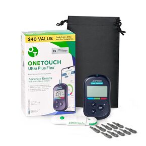 OneTouch Ultra Plus Flex Bonus Pack | 1 Blood Glucose UPF Meter, 1 Delica Plus Lancing Device, 10 Delica Plus 33g Lancets & Carrying Pouch