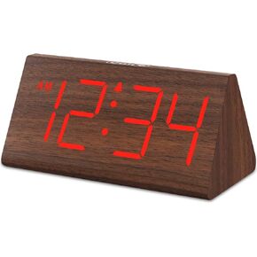 DreamSky Wooden Digital Alarm Clocks for Bedrooms - Electric Desk Clock with Large Numbers, USB Port, Loud Alarm for Heavy Sleepers, Adjustable Volume, Dimmer, Snooze, DST, 12/24H, Wood Décor (Brown)