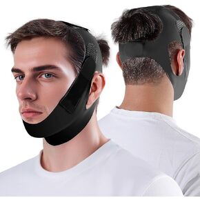 Anti Snoring Chin Strap Adjustable, High Elasticity Traceless Chin Strap for Sleeping, Effective Anti Snoring Device, Snore Stopper Breathable and Durable for Adult, Black, M