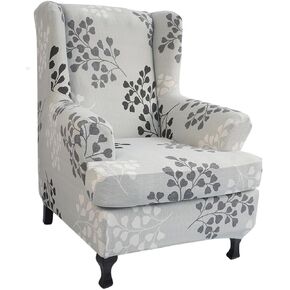Wing Chair Slipcovers 2 Pieces Stretch Spandex Wingback Chair Covers Sofa Slipcover Printing Wingback Armchair Slipcovers Furniture Protector Couch Soft with Elastic Bottom for Wingback Chairs,12 in Kuwait