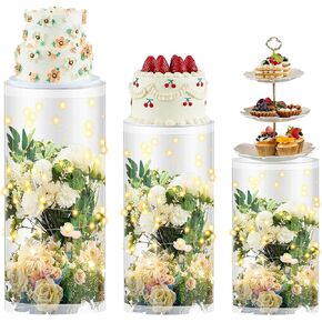 3 PCS Cylinder تقف للحفلات ، PVC الكعك الكبير الأبيض حامل ، جدولة عرض حلوى قابلة لإعادة الاستخدام لزخارف زفاف عيد الميلاد ، 35. 4 'H ، 29.