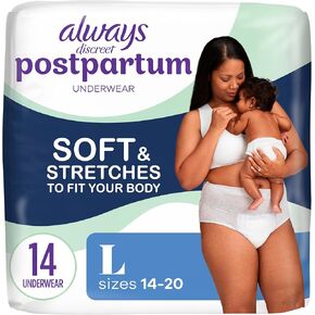 Always Discreet Postpartum and Adult Incontinence Underwear for Women, Size L, Maximum Protection, 14 CT