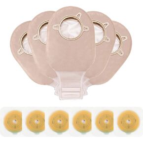 Carbou 21 PCS Ostomy Supplies Colostomy Bags Two Piece Drainable Pouches with Closure 12", Ileostomy Stoma Care,Cut-to-Fit(15pcs Bags+6pcs Barrier)