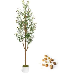 6FT Artificial Olive Tree - Indoor Tall Faux Olive Trees with Planter&Basket, Large Fake Olive Silk Tree Realistic Olive Plants with Branches and Fruits for Home Decor Office Living Room