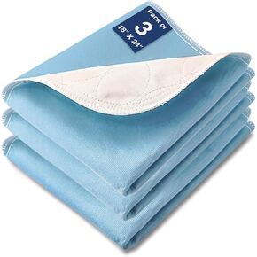 Washable Waterproof Underpads, 18" x 24" (3 Pack) Heavy Absorbency Reusable Incontinence Pads for Crib, Bassinet, Chair, Car Seat, Sofa, Wheelchair