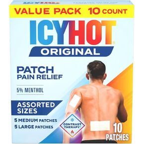 Icy Hot Original Pain Relief Patch Variety Pack with 5% Cooling Menthol for Fast-Acting Muscle and Joint Pain Relief, 5 Medium and 5 Large Comfortable Fabric Patches, 10 Ct.
