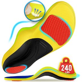 240+lbs Plantar Fasciitis Insoles Men Women, 100% Memory Foam Comfort Heavy Duty High Arch Support Inserts for Pain Relief Absorb Shock, Work Boot Shoe Insoles Orthotic for Flat Feet, Foot Pain