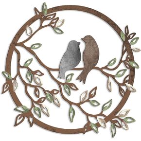 Ferraycle Metal Wall Art Bird on Tree Branch Silhouette Bird Art Decor for Living Room Garden Bedroom Office Home Wall Housewarming Party Decor(Fresh Color)