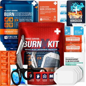 طقم حرق أبدى مع خلع الجرح المقاوم للماء | Hydrogel-Foam Burn Ransings و Burn Gel و Pads غير لاصقة وشاش ومقصات | 30PCS إمدادات الإسعافات الأولية للتبريد الفوري والتهدئة والإغاثة