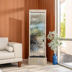 68 في H FreeStanding Modern Indoor/Outdoor Waterfall Fountain مع صخور مزخرفة ، وأضواء LED ومضخة السيارات ، والفولاذ المقاوم للصدأ/الزجاج الصافي ، والفضة