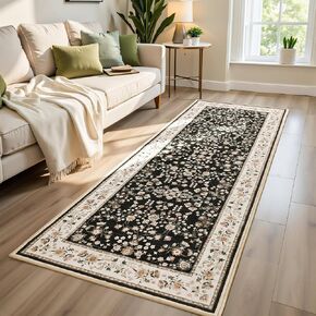 Softlife 4x6 Washable Area Rug for Living Room, Black Camel Non-Slip Rugs for Bedroom, Small Vintage Indoor Mat Under Dining Table, Oriental Modern Print Carpets for Kids Boys Girls
