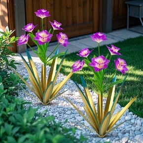 Homight Metal Agave Plant في الهواء الطلق ديكور حديقة في الهواء الطلق الديكور النرجس الأزهار الزهور الفناء المكسيكي الفنون النرجس البري الزهور هدية حديقة ديكور (2 كبير النرجس البري الأحمر)
