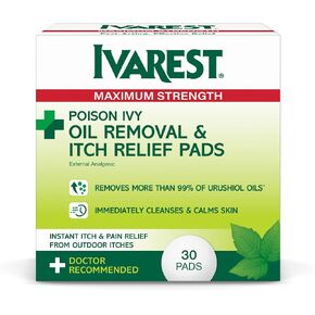 Ivarest Poison Ivy Oil Removal and Itch Relief Pads, 30 Count, Poison Ivy Wipes, Max Strength, Poison Plant and Insect Bite Relief, Poison Ivy, Oak, Sumac Treatment, Anti-Itch, Medicated, 30 ct.