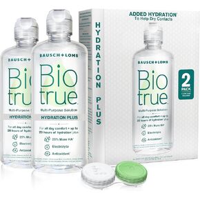 Biotrue Hydration Plus Contact Lens Solution, Multi-Purpose Solution for Soft Contact Lenses, Lens Case Included, 10 FL OZ (Pack of 2)