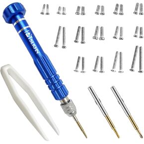 PTSLKHN Eye Glass Repairing Kit, S2 Steel Screwdriver with 15 Types of Screws, Precision Eyeglass Repair Tool Set (Blue 2in1-screws)