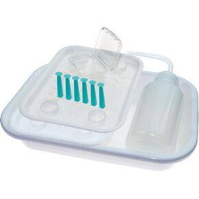 صينية منظف العدسات الصلبة صينية صلب صلب صلب شطف طقم جاف للتنظيف 6pcs أداة مزيل العدسة الصلبة مع مجموعة رعاية عدسة شطف 150 مل شطف جديدة شبكة تصريف على شكل S للـ RGP/OK/HARD