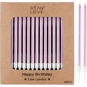BEAN LIEVE 30-Count Black Long Thin Birthday Candles, Cake Candles, Birthday Parties, Wedding Decorations, Party Candles, Cake Decorations