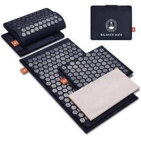 Acupressure Mat & Pillow – Natural Back & Neck Pain Relief, Stress Relief, and Better Sleep Kit (Includes Pillow & Carry Bag, Deep Black).