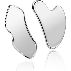 MoHern 2 Pcs Stainless Steel Gua Sha Tool, Gua Sha Facial Tools, Durable GuaSha Tool for Jawline Sculpting, Face Massager, Puffiness Reducing, Skin-Care Gift