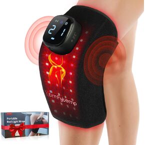 Comfytemp 3D Red Light Therapy Knee Wrap with Vibration Massage, Cordless 5000mAh Heated Knee Massager for Pain Relief, Ergonomic 660nm&850nm Near Infrared Light Brace for Knee Joint