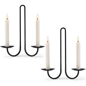 Wall Candle Holder Set of 2, Stylish Black Metal Wall Mount Candle Sconces, Modern Wall Decoration for Living Room, Farmhouse, Fireplace, and Weddings