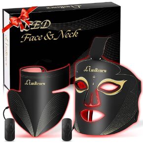 Red Light Therapy for Face Set, Led Mask Light Therapy for Face & Neck, Near-infrared Light 850nm and Red Light 630nm, 5 Gears Energy Adjustment, Black