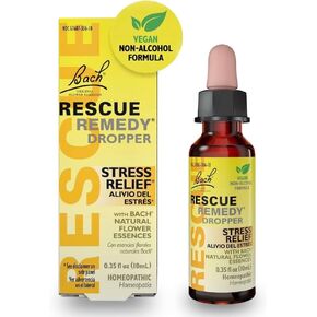 إنقاذ Bach Remedy Dropper 10 مل ، تخفيف الإجهاد الطبيعي ، جوهر الزهرة المثلية ، نباتي ، غلوتين وخالي من السكر ، غير الحادة (صيغة غير الكحول)