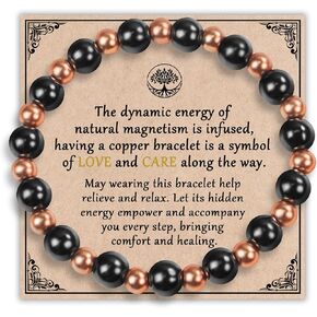 Copper Bracelets for Women Magnetic Bracelets for Men 99.9% Pure Copper Jewelry with 3800 Gauss Magnets, Adjustable Stretch Beaded Bracelets as Copper Gifts for Arthritis Magnetic Jewelry