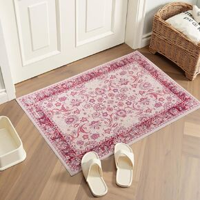 Zentavio Area Rugs 4x6 Washable Non-Slip Kid & Pet Friendly Living Room Carpets Vintage Floral Foldable Thin Low Pile Rug for Bedroom Kitchen Dining Room Grey