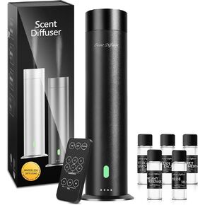 Waterless Scent Diffuser Starter Kit - 800 Sq Ft Coverage, Hotel Scent Diffuser, Essential Oil Diffuser Large Room, Included 5 Scent Oils, Remote Control, Black, 11.20In
