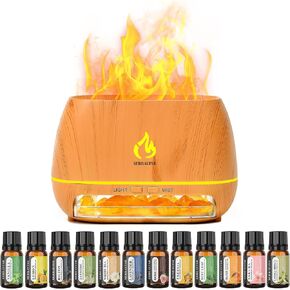 Ultrasonic Essential Oil Diffuser Set with 12 Best Aromatherapy Oils, Gift Box & Bag, Himalayan Salt Lamp Diffuser，Cool Mist Humidifier for Bedroom, Scent Diffusers for Home
