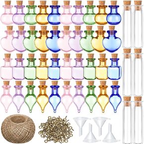Geiserailie 50 Pieces Small Tiny Glass Spell Jars Bottle with Cork Stopper Witchy Gifts Witchcraft Supplies Wishing Bottles with Eye Screws Funnel Rope for DIY Crafts(Transparent)