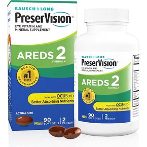 Preservision Areds 2 Eye Vitamin & Mineral Complement with Ocusorb ، مع Lutein & Zeaxanthin من Bausch + Lomb ، 90 هلام ناعمة (Minigels)