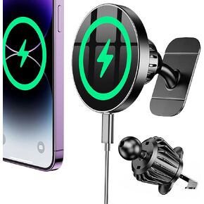 Coolpow for MagSafe Car Mount Charger【15W PRO Charging】 iPhone Magsafe Charger car Mount Magnetic Phone Holder【Vent +Dash+Wall 】 Fits iPhone 15 Pro Max 14 13 12 Plus Magsafe car Charger【Super Magnet】