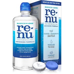 Renu Contact Lens Solution, Advanced Formula, Multi-Purpose Solution with Lens Case, Gently Cleans, Disinfects, Moisturizes & Hydrates Soft Lenses for All-Day Comfort, 12 Fl Oz (Pack of 2)