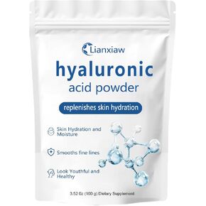 Lianxiaw Hyaluronic Acid Powder, Hyaluronic Acid Serum, Hyaluronic Acid Powder for Face, Water Soluble, Skin Hydration and Moisture Support, Wake Nature Perfection