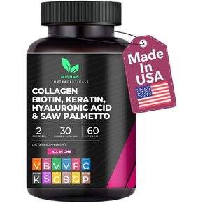 حبوب منع الحمل الكولاجين المغذيات | Biotin ، keratin و hyaluronic acid | نمو الشعر ، الجلد ، الأظافر وحظر DHT | المنشار بالميتو ، فيتامين E ، حمض الفوليك ، بذور اليقطين ، MSM - 60 كبسولات نباتية