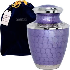 Trupoint Memorials Cremation Urns for Human Ashes, Decorative Burial Urn for Adult Men and Women, Large White with Silver Lining