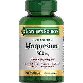مكملات Nature's Bounty Magnesium - أقراص المغنيسيوم 500 ملغ لصحة العظام والعضلات ، 200 عدد (حزمة 1)
