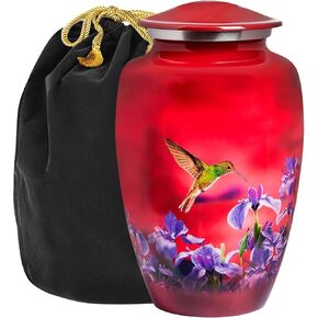 Trupoint Memorials Urns for Human Ashes Adult Female and Male, Decorative Burial Urn, Funeral Cremation Urns for Women and Men - Purple, Hummingbird, Large