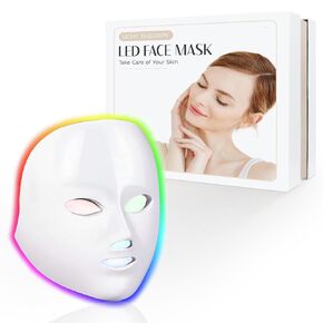 Led Face Mask Light Therapy, Red Light Therapy for Face, 7-1 Colors LED Facial Skin Care Mask, Black