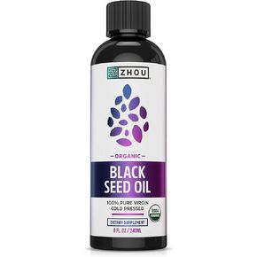Zhou Organic Black Seed Oil - زيت بذور الكمون الأسود المضغوط البارد ، Nigella sativa ، سائل Blackseed النقي غير المكرر ، ملحق قسط للصحة مع الثيموكينون ، أوميغا 3 6 9 - 8 أوقية (حزمة 1)